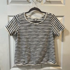 Textured Navy Stripe Fringe Tee (Womens Small)